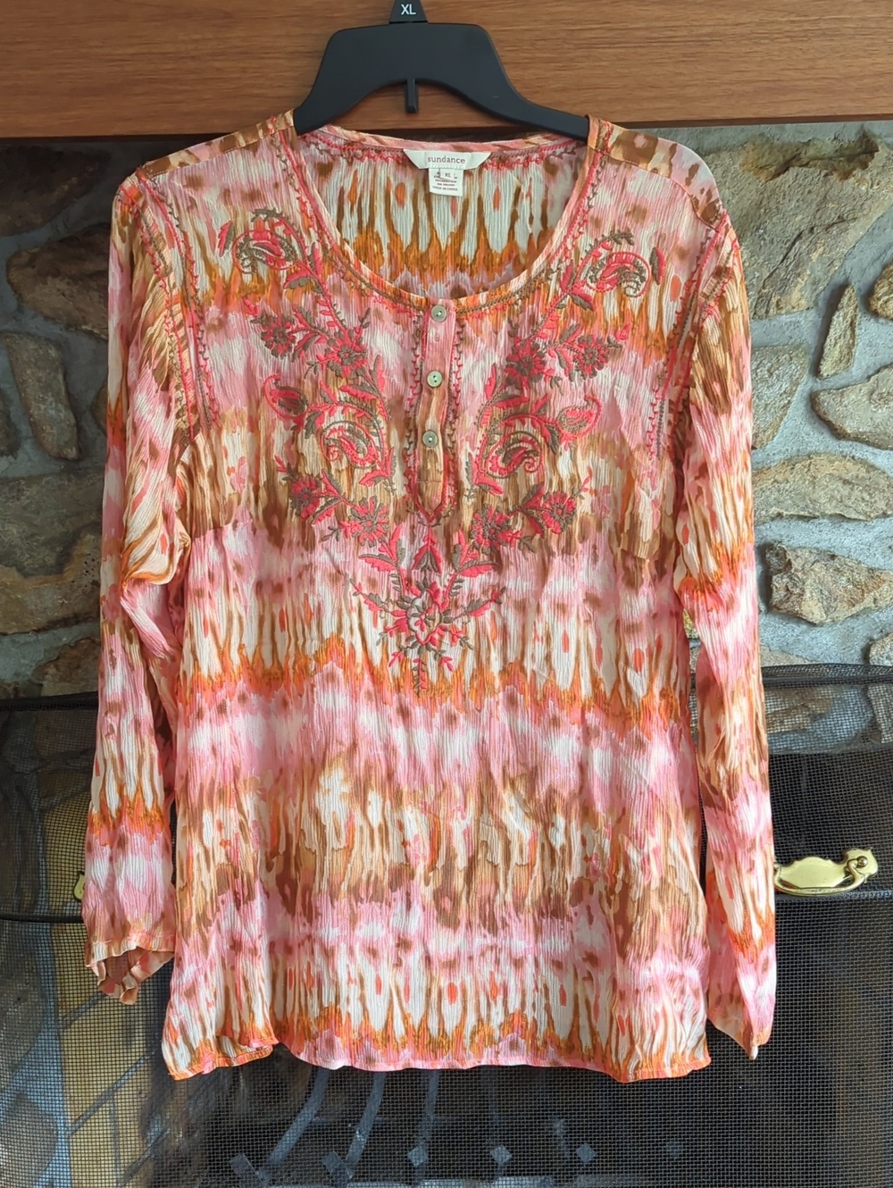 Sundance Silk Embroidered Tie Dye Top